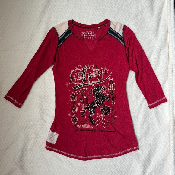 Panhandle Slim Red Rhinestone Graphic Tee Western Cowgirl Shirt Size S, EUC - Picture 1 of 4